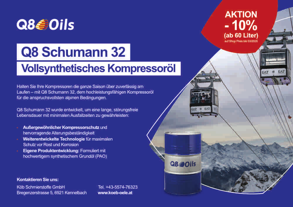 Q8 Oils, Schumann 32, vollsynthetisches Kompressoröl, Aktion bei Köb Schmierstoffe Kennelbach