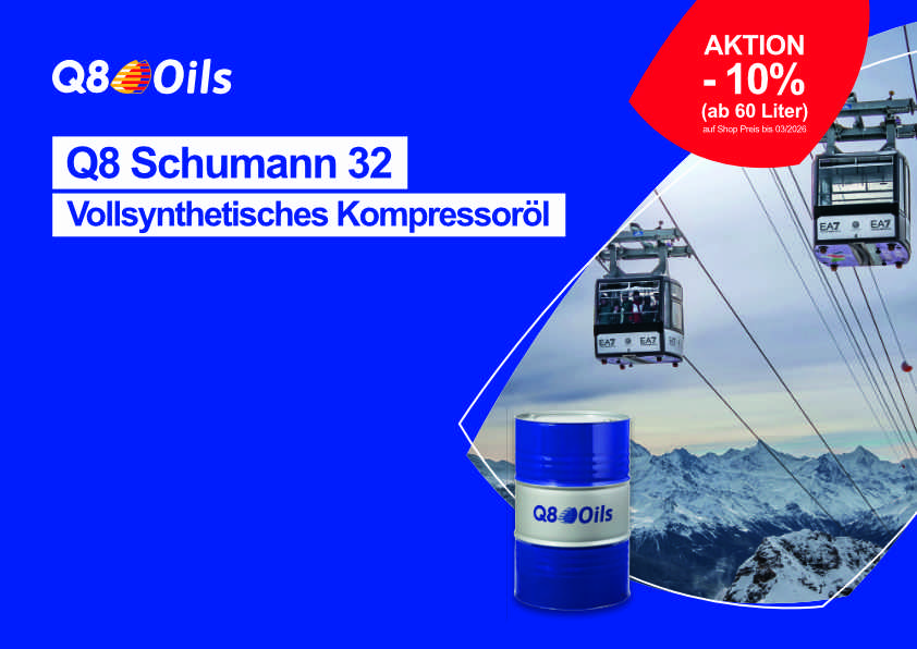 Q8 Oils, Schumann 32, vollsynthetisches Kompressoröl, Aktion bei Köb Schmierstoffe Kennelbach